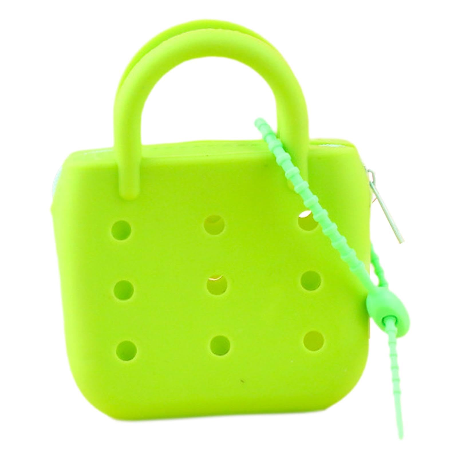Beach Tote Bag with Holes Zipper Silicone DIY Wallet Summer Leisure Hole Bag Fluorescent Green-image-3