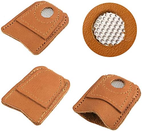 10 Pieces Sewing Thimble Finger Protector, Includes Leather Coin Thimble Pads Finger Sleeve Protector Metal Fingertip Thimble and Copper Sewing Thimble for Sewing Quilting Embroidery Craft