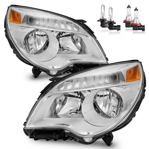 ROADEAL Headlights W/Bulbs for 2010-2015 Chevy Equinox LS/LT Model Headlamp Replacement Driver & Passenger Side