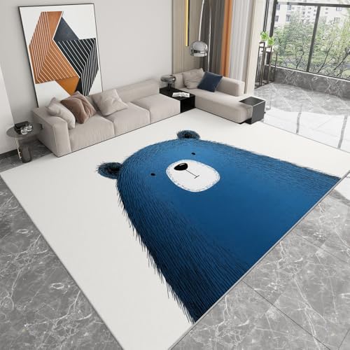 Genérico Alfombras Salon Líneas De Oso Dibujadas A Mano 140 x 200 cmAlfombra Suave Antideslizante Lavable, Modernas de Interior Alfombrilla Azul,para salón Dormitorio Comedor