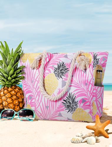 TESALATE Large Canvas Beach Tote Bag Waterproof Sand proof for Women Her Swim,Travel,Shopping,Gym,Cruise Essentials Gear2