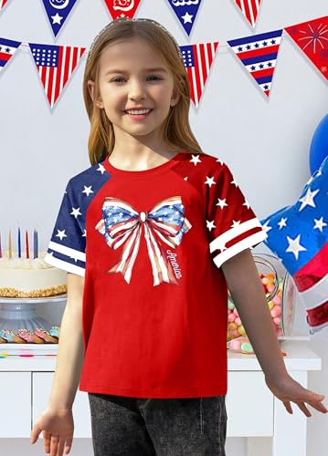 Image of CAZYCHILD Girls 4th of July USA Shirt American Flag Patriotic T-Shirt Independence Day Outfit for Kids 5-14Years
