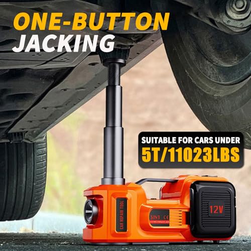 Image of Electric Car Jack Kit - 5 Ton /11023 LBS 12V Hydraulic Jack Lift with Tire Inflator Pump & LED Light - 2-in-1 Kit for SUV, Truck, Sedan Tire Changes & Repairs