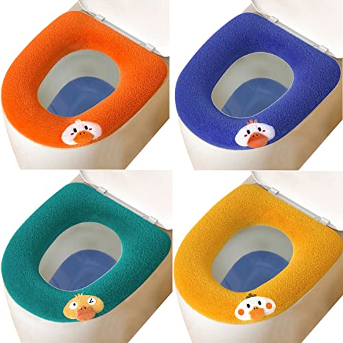 4 Stück WC-Sitzwärmer, waschbar wc sitzwärmer weiche toilettenkissen, toilettensitz wärmer, toilettensitzbezug Toiletten, die für die meisten Familien geeignet sind, bequem für Damen und Mütter usw…