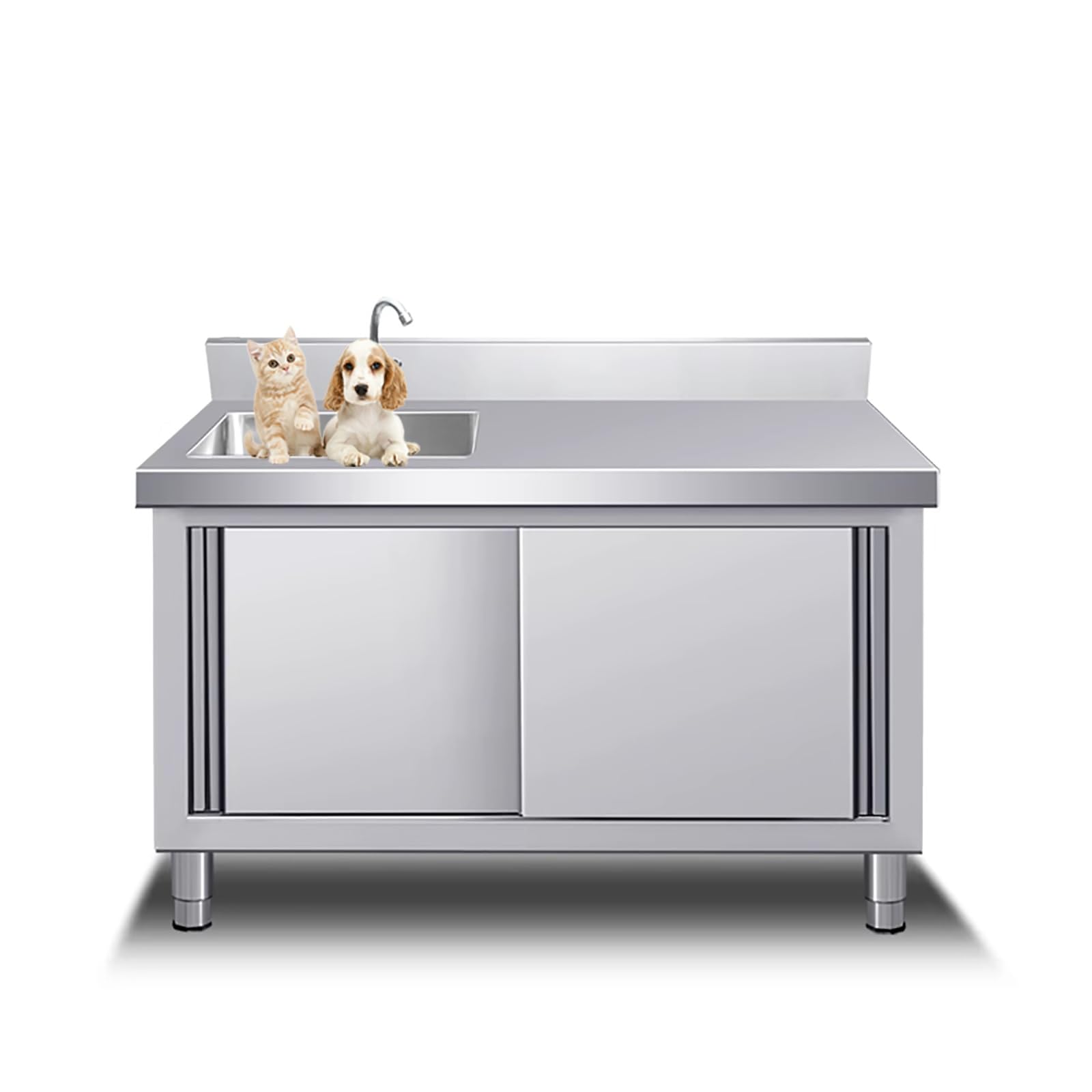 HCZKIUJY Freestanding stainless steel sink, laundry utility sink with cabinet, outdoor kitchen sink, W/Workbench & Storage, for Garden Garage Commercial Restaurant (100 * 50 * 80cm)