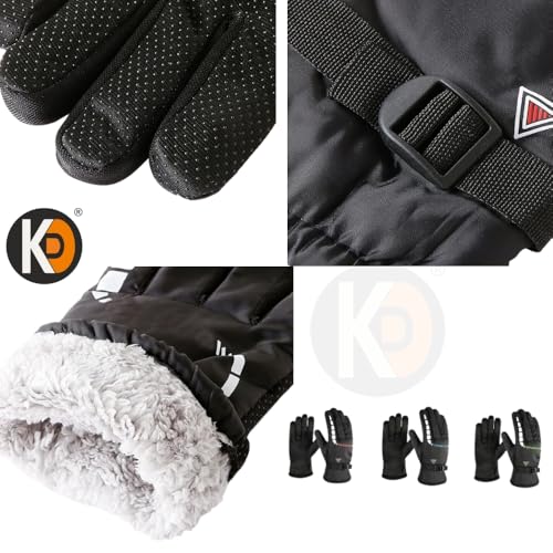 Image of K D Full Finger Winter Gloves for Men & Women with Fur Inside | Warm, Windproof, Waterproof, Scratch-Proof Thermal Gloves | Anti-Slip Grip | Ideal for Biking, Riding & Cold Weather (Black)