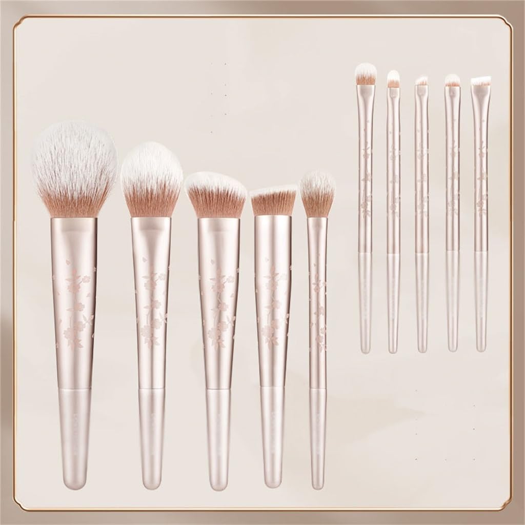 Set di 10 pennelli da Trucco con Manico in Legno e Bacchette Lunghe per fondotinta, correttore, Cipria, ombretto, Fard (Diametro 18 cm)