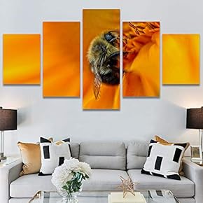 SIGNWIN 5 Panel Canvas Wall Art Bee on...