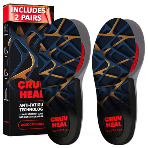 Image of 2 Packs of Work Orthotic Insoles - Anti Fatigue Medium Arch Support Shoe Insert Men Women - Plantar Fasciitis Flat Feet - Relieve Foot Pain - Work Boot Insoles Standing All Day (L, Blue)