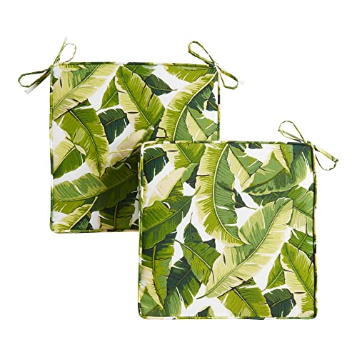 Outdoor 18-inch Square Reversible Seat Cushion with Ties, 2-Pack, Tropical White