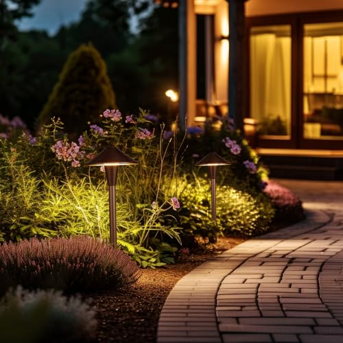 Image of LEONLITE 6-Pack 5CCT Low Voltage LED Pathway Lights, Flat Cone Head