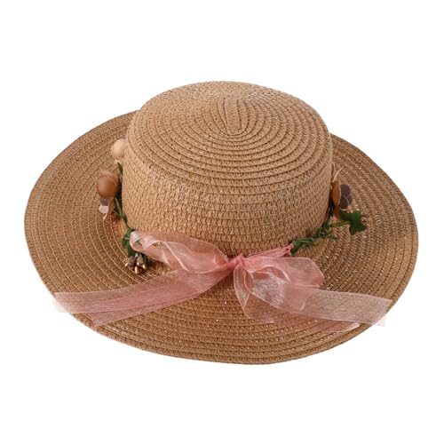 Kisangel Womens Casual Summer Hat with Floral Wreath Design Breathable Ladies Sun Hat for Travel Vacations Outings Stylish Comfortable Flat Top Cap for Sun Protection Khaki