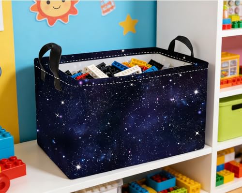 Image of Essme Rectangular Space Basket,Kids Storage Bins Organizer with Handles for Girls Room Decor, Gift Basket,Shelf Basket.(Space)