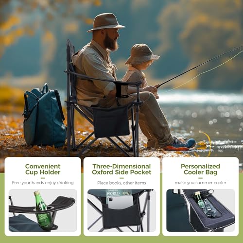ALPHA CAMP Heavy Duty Camping Chair 500 LBS Capacity, Oversized Folding Chair for Heavy People, Padded Portable Outdoor Chair with Cooler Bag & Cup Holder for Camping, Fishing, Beach,Green,1PC - Image 9