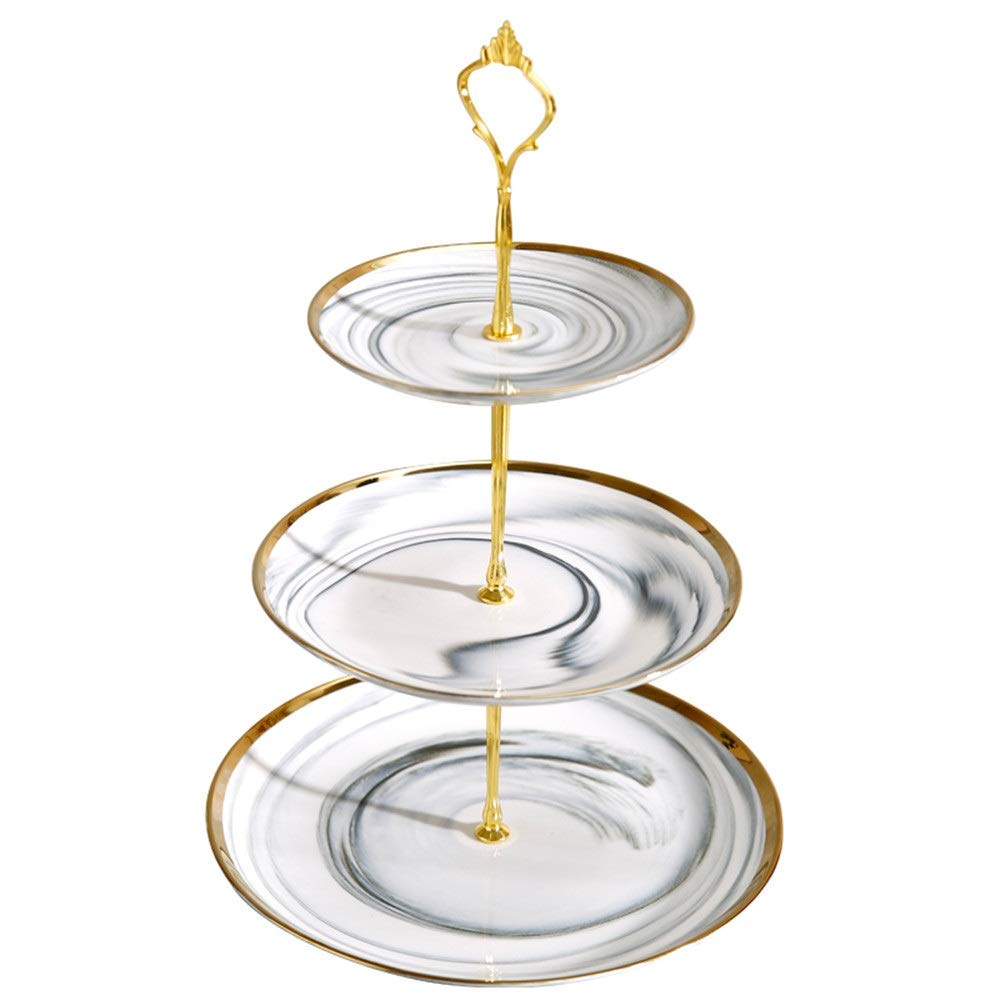 Soporte de cerámica para Tartas de 3 Niveles, con diseño de piñón, Ideal para cenas, Bodas, Pasteles, postres de Frutas (Rosa, Talla única)