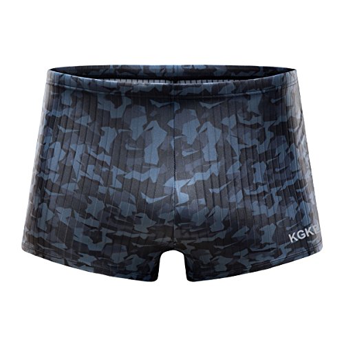 KGKE Swim Boxer Briefs Short Swim Jammer Camo Racer Mens Square Leg Swimsuit (Grey camo Strip, XL) - Thumbnail 4