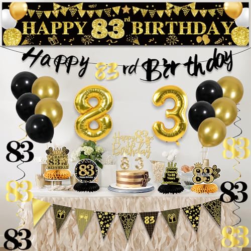 Image of 83rd Birthday Decorations for Men, Black Gold 83rd Party Decorations