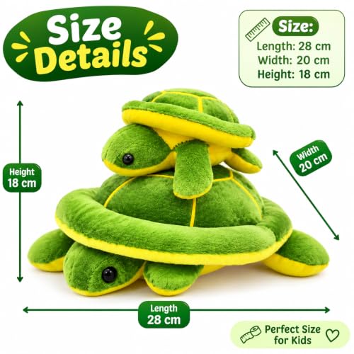 Image of TortoisePlush Sea Turtle Soft Toy, Dark Green and Yellow, 22 cm, Stuffed Animal for Kids, Modern Design, Tortoise Theme, Durable Quality (Mother Baby)