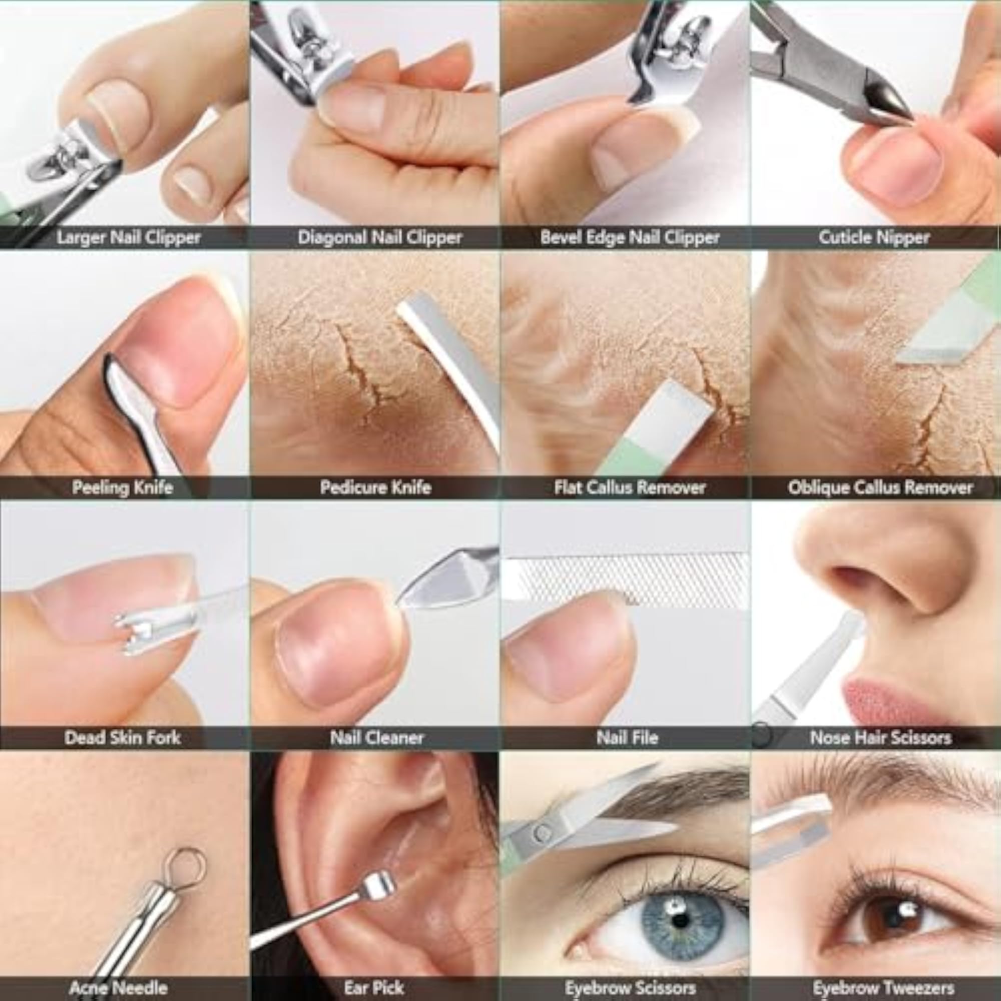 16pc Professional Manicure Pedicure Kit, Stainless Steel Grooming Set