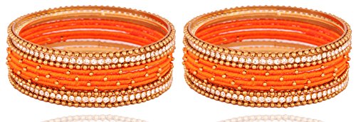 Image of NMII Non-Precious Metal with Base Metal and Zircon Gemstone Studded Ball Chain Linked Glossy Finished Silk thread Bangle set for Women and Girls