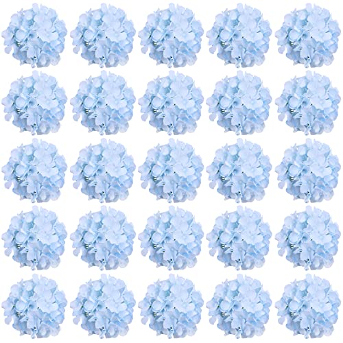 FagusHome 30 Pcs Silk Hydrangea Heads Artificial Flowers Heads and Stems Fake Hydrangea Flowers for Home Wedding Decor (Blue)