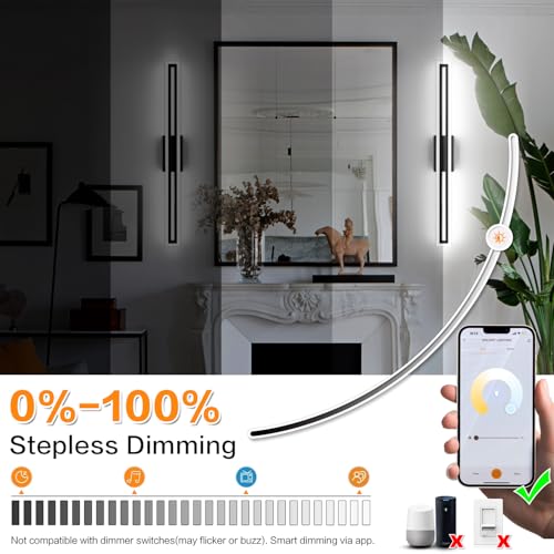 Image of SOLFART Dimmable Black Bathroom Light Fixtures Bathroom Vanity Light Over Mirror 40 Inch APP Control Modern Adjustable LED Lights Color Adjustable
