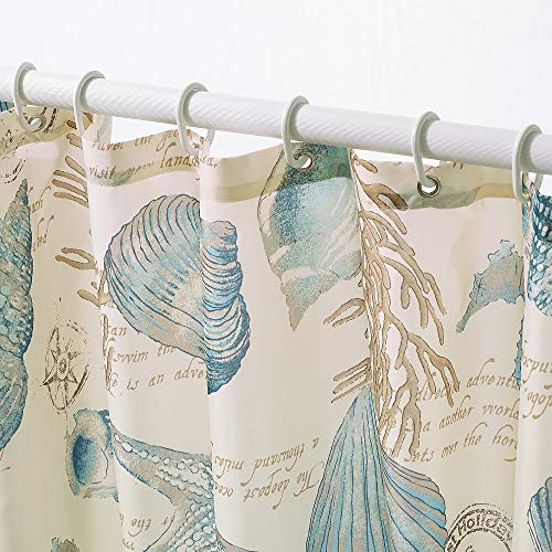 Yostev Starfish And Seashells Ivory Bathroom Fabric Shower Curtain With Hooks,Unique 3D Printing,Decorative Bathroom Accessories,Water Proof,Reinforced Metal Grommets 72X72 Inches #TOP3
