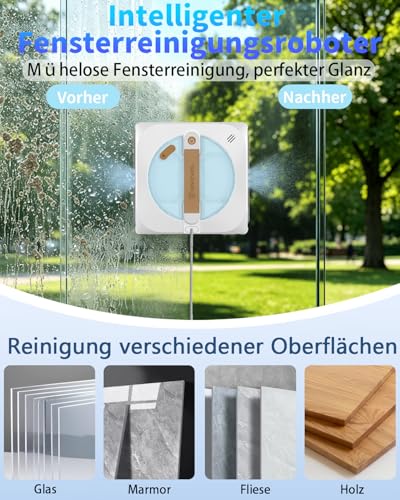 GNOVEL Starker Fensterroboter mit 8000Pa Saugkraft, 4-in-1 Reinigungsmodi, 15-Fach Sicherheitssystem & 180mL Tank, Auto-Sprühtechnik, für streifenfreie Fenster, Glasfassaden & Spiegel