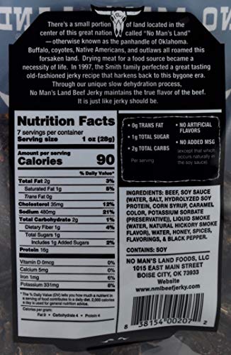 No Man’s Land Black Pepper Beef Jerky High Protein Low Calorie Low Carb Beef Snack 7.0Oz Bag #TOP5