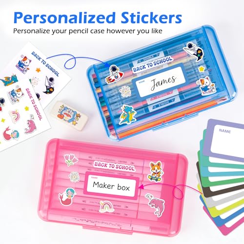 Image of Double Layer Plastic Clear Hard Pencil Cases Box with Personalized sticker | Colored Cute Pen Cases Box for School Office Supplies Marker Crayon Organizer Storage Box,Standard Size