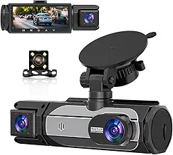 3 câmeras veiculares para carros, câmera frontal interna e traseira, DVR, visão noturna infravermelha, 1080p + 480p + 480p, gravador de vídeo simultâneo