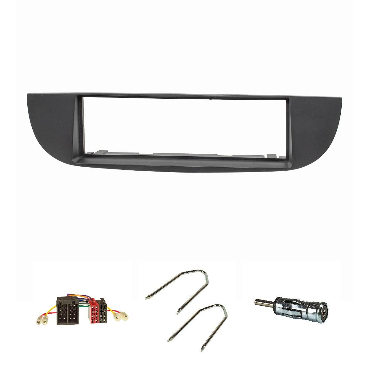 tomzz Audio 2414-038 ramka radiowa zestaw pasuj?cy do FIAT 500 rok prod. 2007-2015 czarna z adapterem radiowym ISO, adapter antenowy ISO DIN, uchwyt odblokowuj?cy