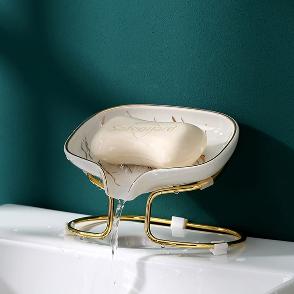 Jabonera Cerámica de Acero Inoxidable con encimera jabonera con baño Interior Lavabo baño Cocina Inodoro desagüe Almacenamiento Estante jabón Estante Bandeja Caja de Jabón