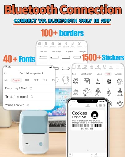 Image of LMASBLTER B1 Label Maker 2 Inch Bluetooth Thermal Label Printer for Barcode, Address, Labeling, Logo, Clothing, Jewelry, Retail, Mailing, Support with Phones&PC, Easy to Use for Office & Home-Blue