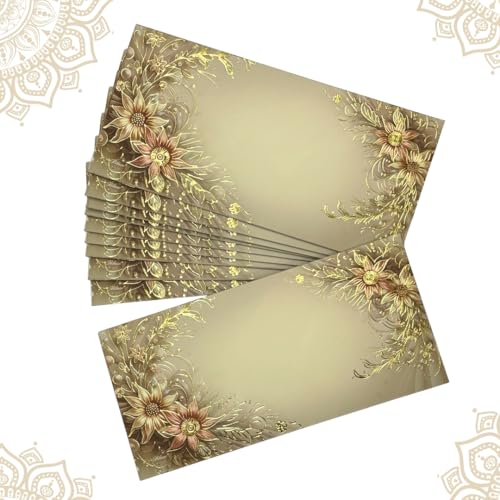 Image of Pack of 20, Golden Petal Charm Design Fancy Shagun Envelopes for Gifting Money Rectangle Shape Velvet Finish Paper Designer Sagan Lifafa Wedding Cash, 19 X 9 cm, Mocha Beige Color
