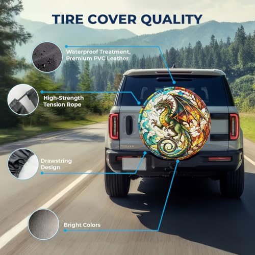 Image of GENANY Colorful Dragon Father's Day PVC Spare Tire Cover for RV Trailer, Waterproof, Size 16 Fits 29-31 Inch