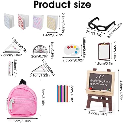 Cobee 22 PCS Miniature Doll School Supplies, 1:12 Dollhouse Mini School Set Doll Miniature Book Backpack Blackboard Clipboard Rulers Crayon Playset Doll House School Accessories