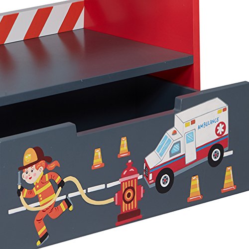 Fantasy Fields - Little Fire Fighters Themed Kids Sturdy Wooden Bookshelf with Storage , Tier Shelves Bookcase and 1 Toy Storage Drawer, Red - Thumbnail 3