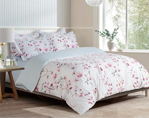 Majestic Giftware Madison Linen 6 Pcs King Size Bedding Set (BL509-K) | Easy Care - Daisy Dreams 300 TC 100% Cotton Sateen | 1 Fitted Sheet, 1 Duvet, 4 Pillowcases - Ritz Collection