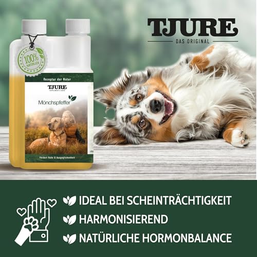 TJURE Mönchspfeffer Liquid für Hunde | 500 ml | Ergänzungsfuttermittel für Hunde mit Mönchspfeffer | Pflanzliche Rezeptur zur Unterstützung in besonderen Phasen | Made in Germany