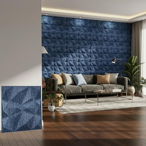 Image of Kayra Decor PVC Wall Panel - PVC Diamond Design, Electric Blue Color 19.7 inch X 19.7 inch (Pack of 18) - Covers 48.51 Sq. Ft.