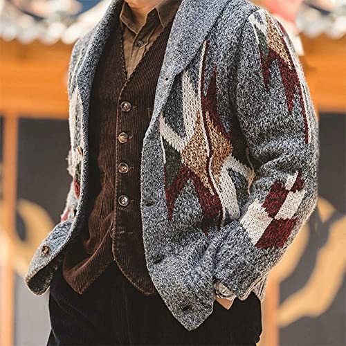 Mens Cable Knit Cardigan Stretch Lapel Thickened Long Sleeve Jacquard Vintage Cardigans3