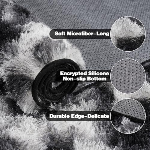 KING DARE Black and White Runner Rug 2x6, Bedroom Shag Runner Rug Bedside Non-Slip Soft Fluffy Carpet for Dorm Hallways Entryway Kids Room, Modern Home Decor Aesthetic