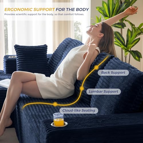 Image of MAXYOYO 104 inch Modular Sectional Couch with L-Shape Chaise, Modern Boneless Couch for Living Room, Sofa in A Box, Oversized Sofa with Deep Seat, No Assembly Required, Navy