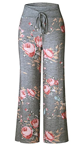 Image of AMiERY Women's Comfy Casual Pajama Pants Floral Print Drawstring Palazzo Lounge Pants Wide Leg