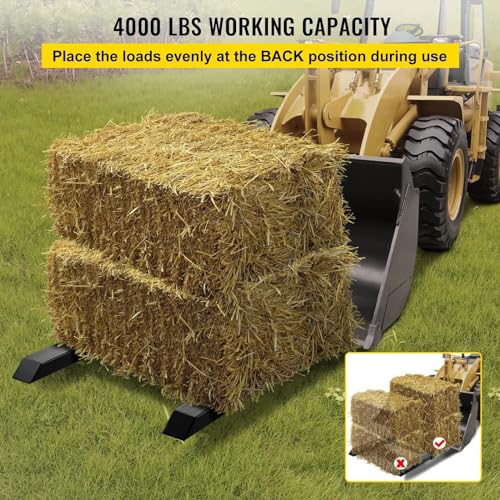 Pallet Forks 42.9\" 4000 Lbs Max, Clamp On Tractor Bucket Forks with Adjustable Stabilizer Bar, Heavy Duty Front Loader Forks 58.7\" Total Length, Fork Attachment for Skid Steer, Loader Bucket