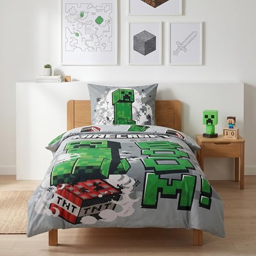 Minecraft Bettwäsche 135x200 + 80x80 cm weiche Microfaser Reißverschluss Öko Tex Motiv für Kinder & Gamer-Fans atmungsaktiv & pflegeleicht (Minecraft_Boom)