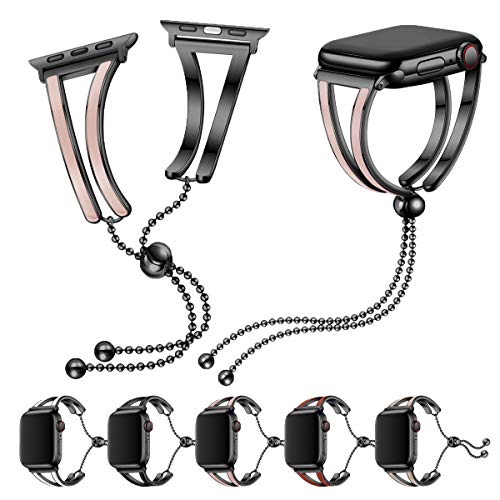 SEURE Band Compatible Apple Watch Band 38mm 40mm 42mm 44mm,Bracelet Watch Band Ladies Steel Watch Band for iwatch SE Series 6/5/4/3/2/1 Women Fashion Metal Jewelry band(Black&Pink 38mm 40mm)