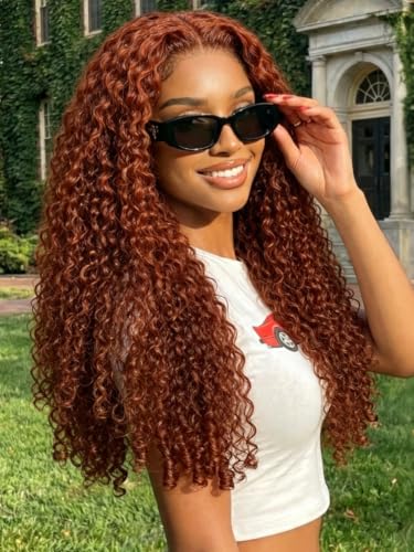 Image of KLAIYI Reddish Brown Burmese Curly Precut 7x5Lace Front Wigs Human Hair 24 inch | Bye Bye Slip Glueless Drawstring Wig Finger Coil Ends Pre Plucked Bleached Knots Pre Everything 30S Ready to Wear and Go Wig