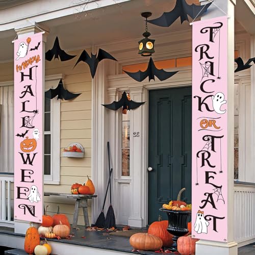 Halloween Decorations Outdoor Banners Pink Happy Halloween Hangin...
